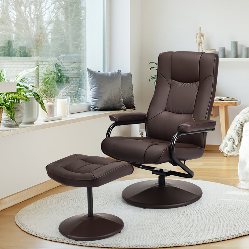 81.28cm Wide Faux Leather Swivel Ergonomic Recliner, Brown
