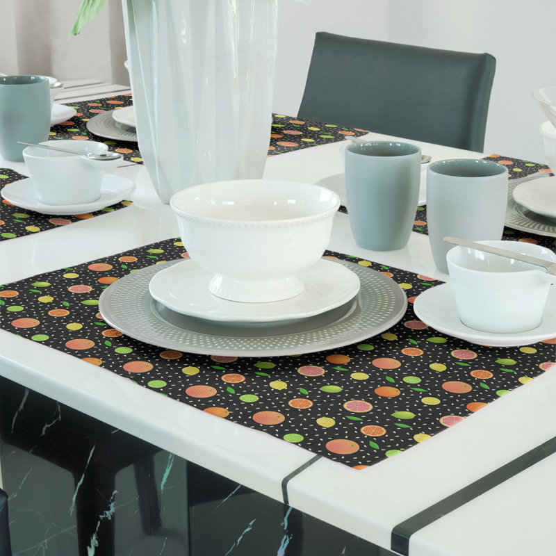 Napperon en coton 18 po Citrus fruit, Noir