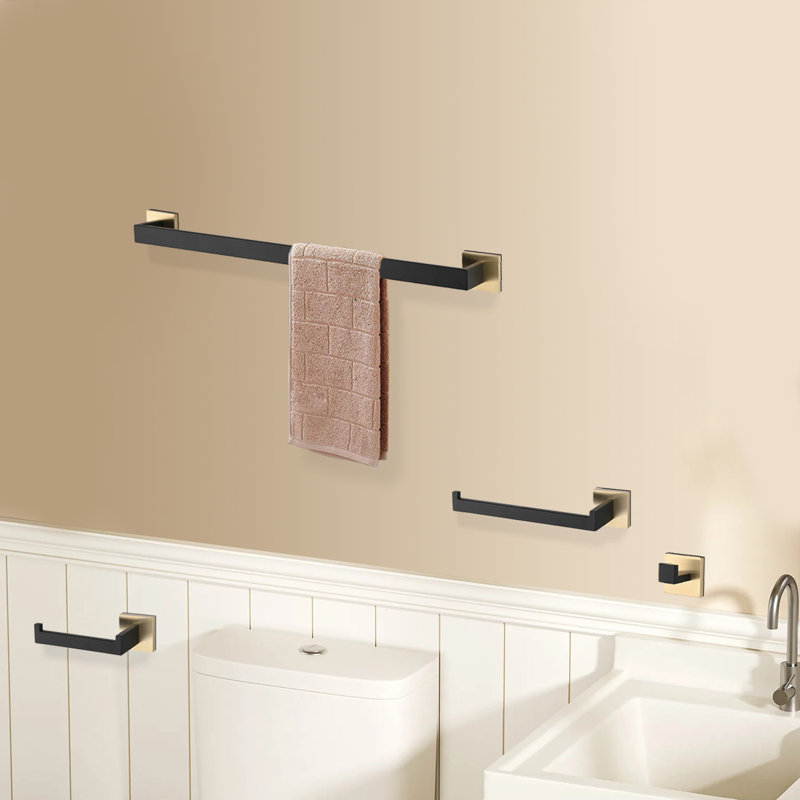 4 - Piece Bathroom Hardware Set, Brushed Gold/Matte Black