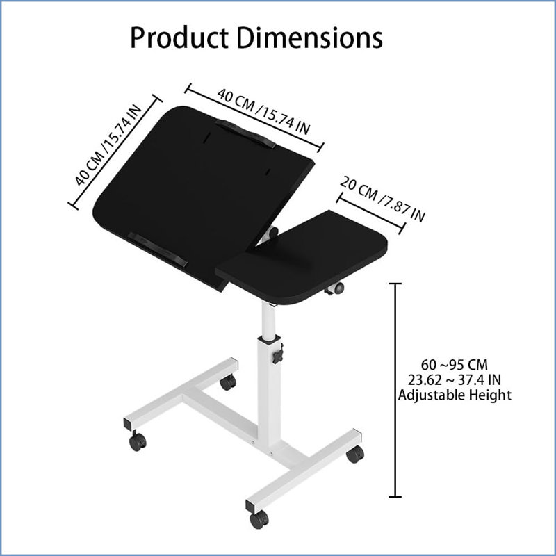 Table de travail pour ordinateur portable avec roulettes et table inclinable pour ordinateur portable, ordinateur portable et repas
