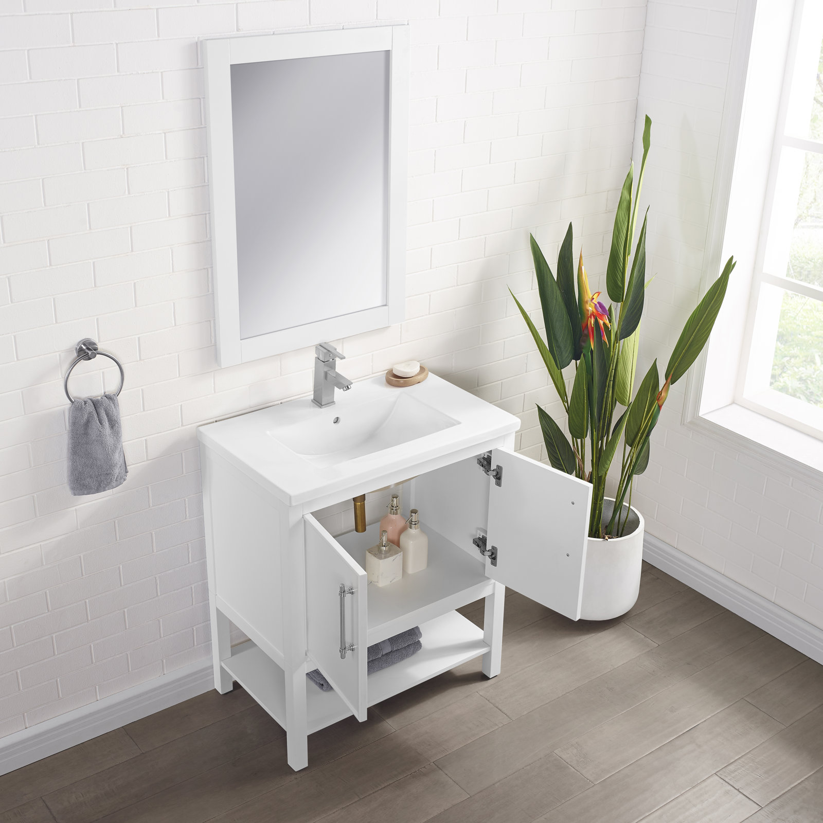 Jewell 30'' Single Bathroom Vanity, White/Brushed Nickel