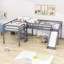 Lit mezzanine simple en forme de L Esteri, lit mezzanine en bois avec glissade-657535650