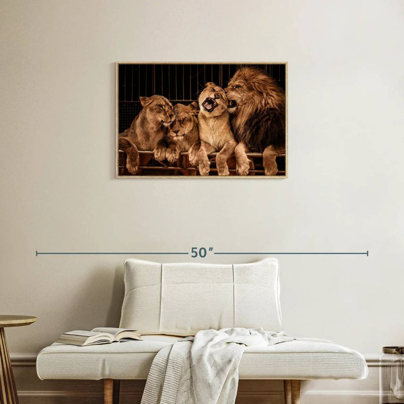Fierté des lions, Cadre flottant en bois naturel, 31 po x 21 po