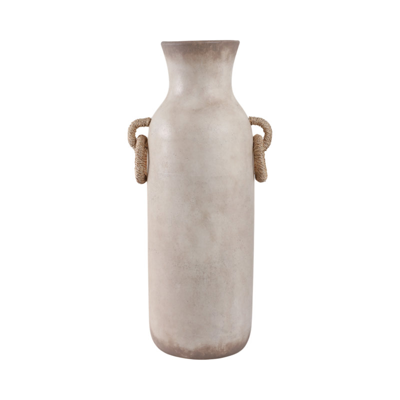 Handmade Pottery/Woven/Clay/Jute Floor Vase, White, Solid Color, 24"