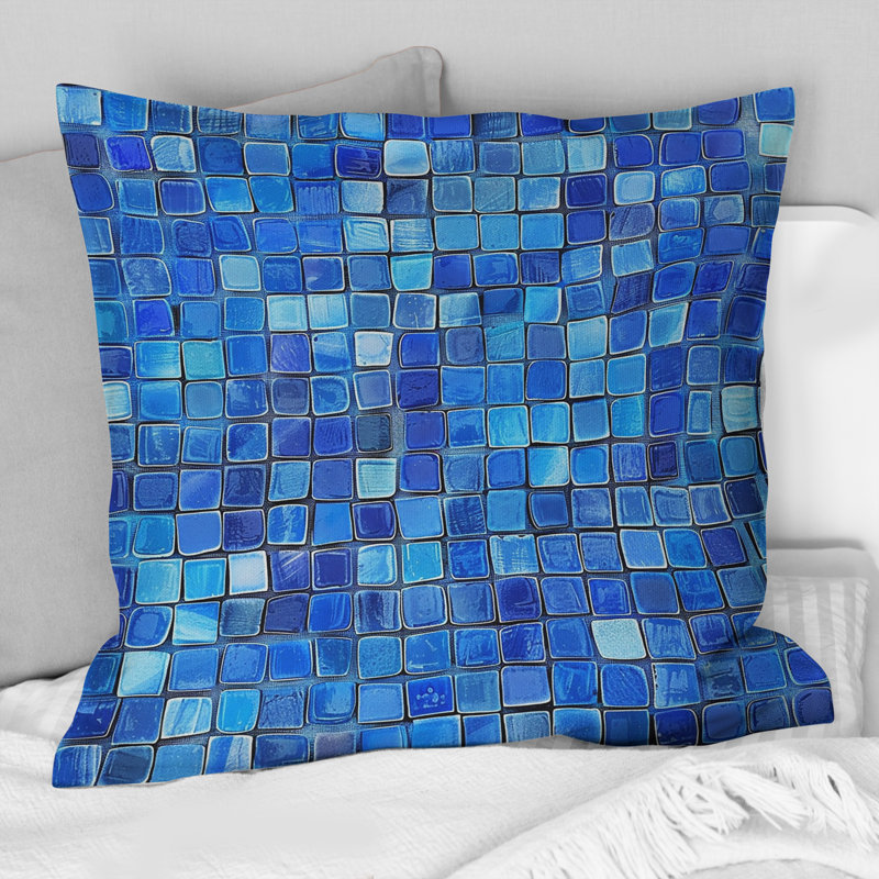 Blue Modern Mosaic Tiles V - Coussin décoratif moderne, H 18 po x l 18 po