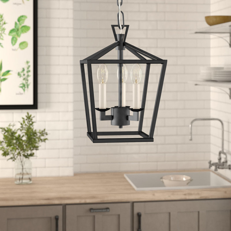 Luminaire suspendu de style lanterne médiévale à 3 lumières en noir / or / argent, Fer, Antiquité vieillie