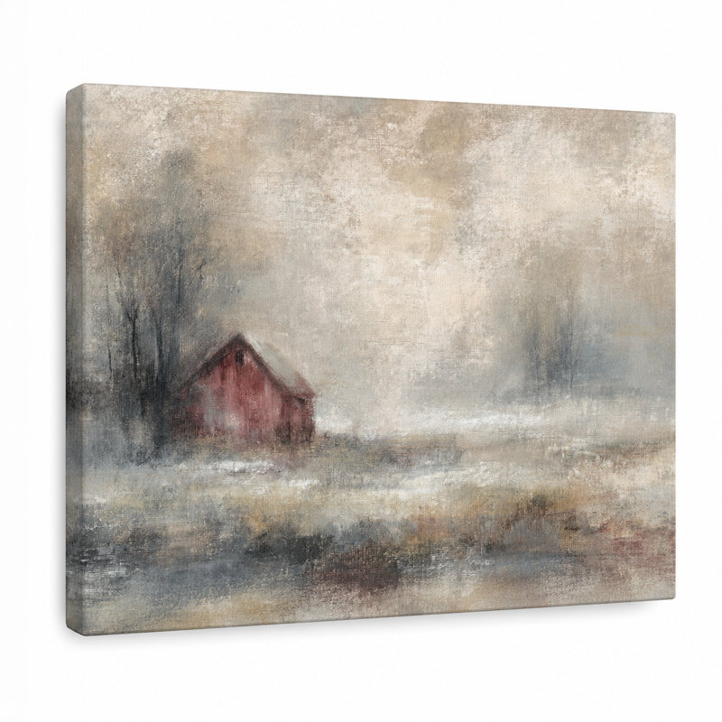 Winter Stillness - Paysage de campagne enneigée, art mural sur toile, 24"H x 36"W x 1.5"D