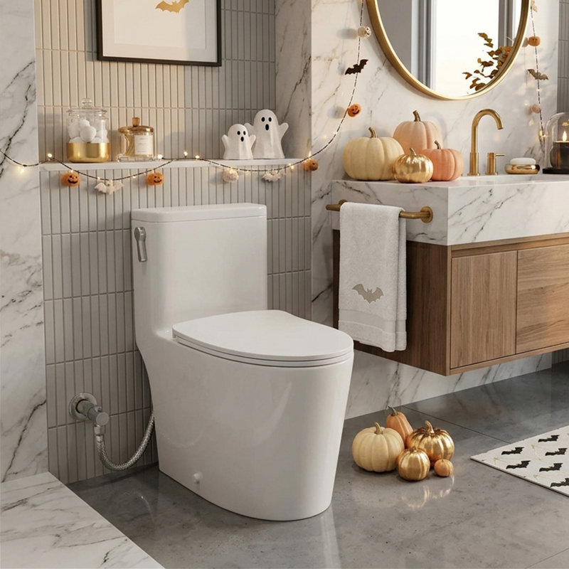 Toilette allongée une pièce à double chasse 1,1 / 1,6 GPF (siège inclus), Blanc lustré, Gauche