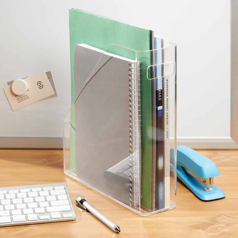 Clear Plastic Slim File Folder Storage Organizer with Handle, 4 Pack