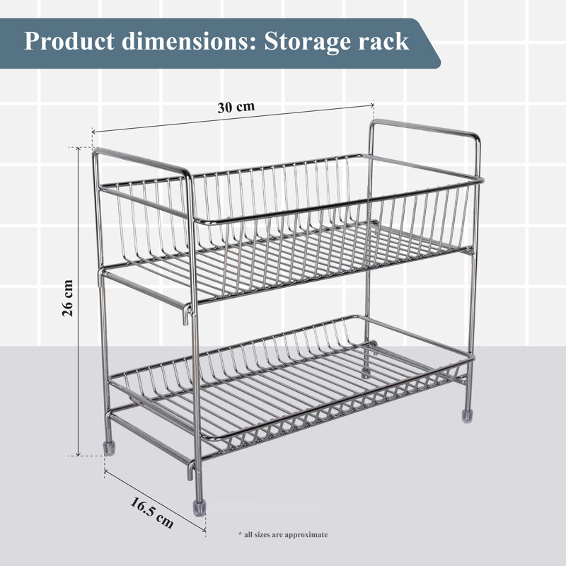 Buckingham Free Standing 2 Tier Spice Rack Multi-Purpose Kitchen Countertop Storage Organiser 30 cm, Polished Chrome