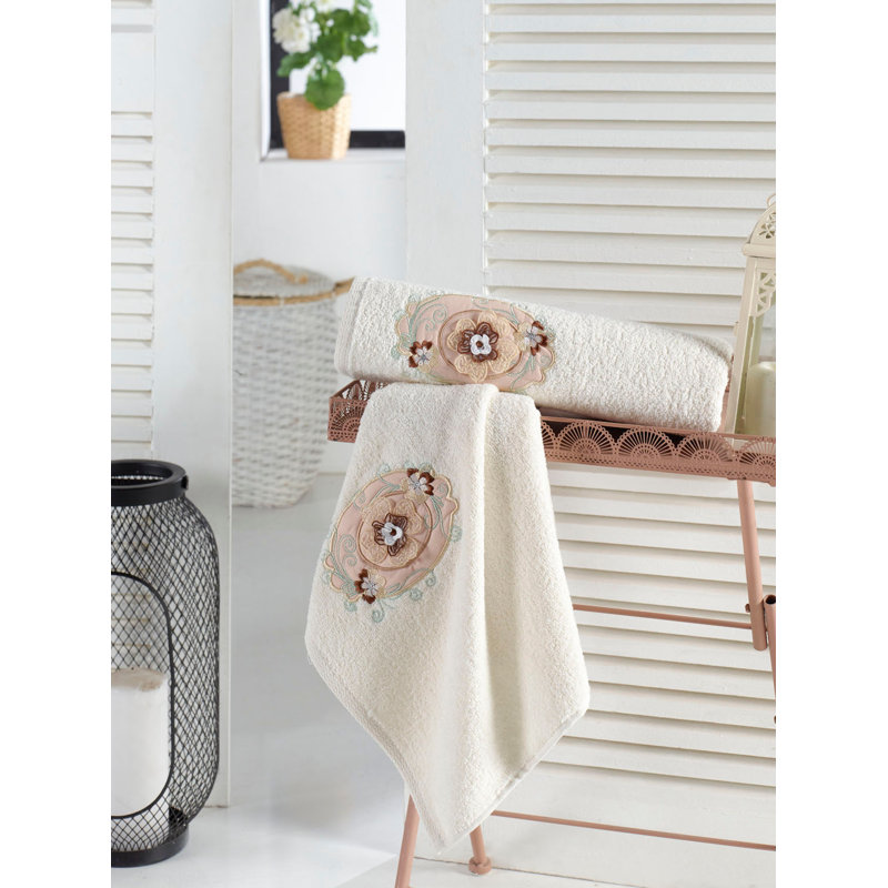 Ensemble de serviettes 100% coton 2 pièces Bera, Crème