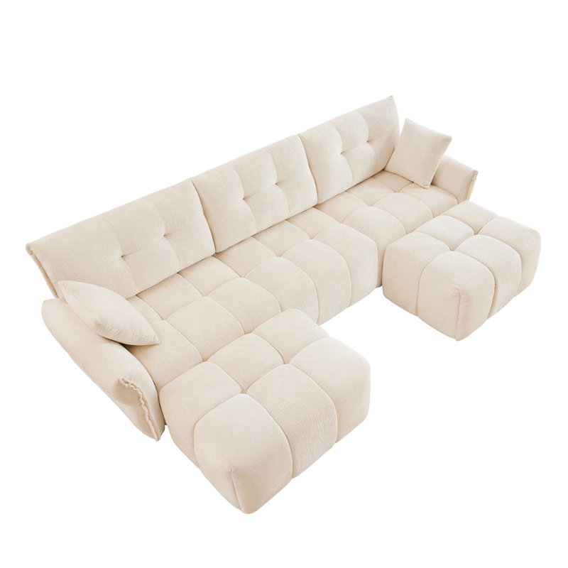 110.2" U Shaped Chenille Upholstered Sofa With Throw Pillows And Ottoman For Living Room, Lounge, Office Space