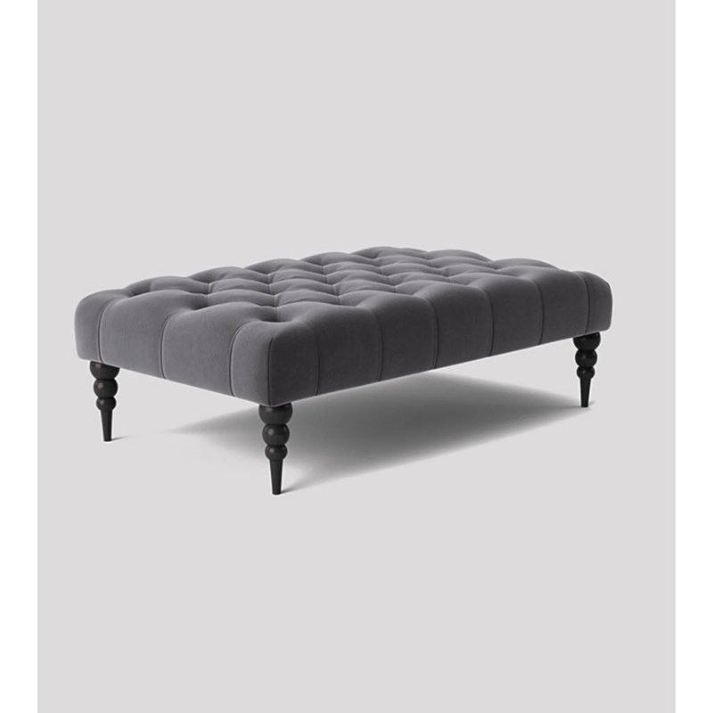 Alyana Rectangle Ottoman Bench with Wooden Legs - Plush Velvet Chesterfield Upholstered Footstool, 35cm H x 90cm W x 50cm D