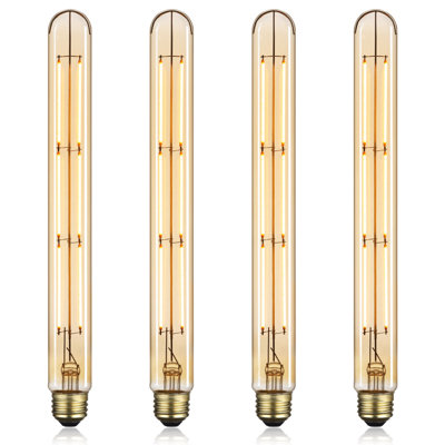 9W (60W Eqv.) T10 LED Vintage Filament Light Bulbs, Dimmable 11.69" T300 Tubular Decorative Bulbs, 2000K Amber Glass, E26 Base