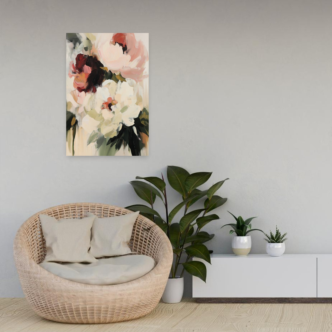 White And Pink Peonies Abstract Bold Contemporary Peony Nature Wall Art Print