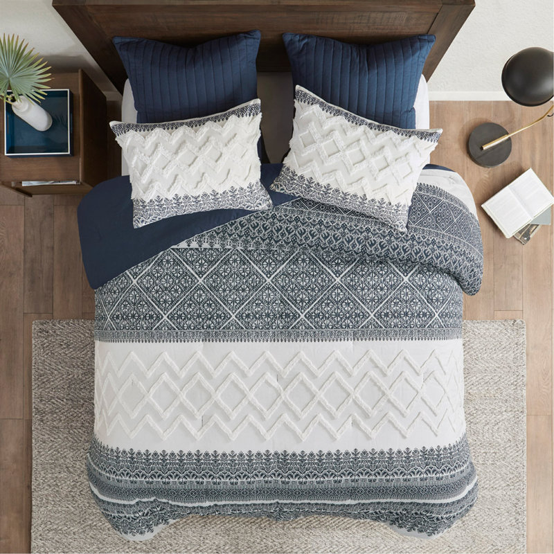 Ensemble d'édredon en coton 3 pièces avec capitonnage, Édredon double / grand et 2 pièces supplémentai, Marine