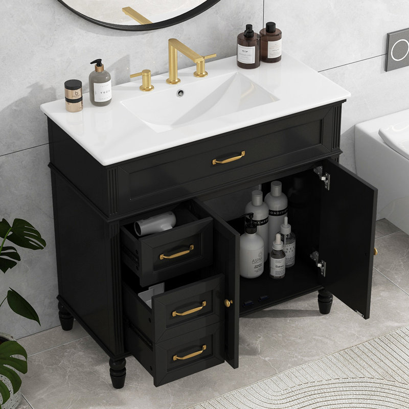 Meuble-lavabo avec tiroirs 36 po, 36 po avec lavabo, Noir