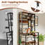 Free Standing 9-Tier Baker’s Rack Coffee Bar Station, Microwave Stand with Power Outlets, Wire Basket, 12 S-Hooks and Anti-Toppling Device, Kitchen Utility Storage Shelf