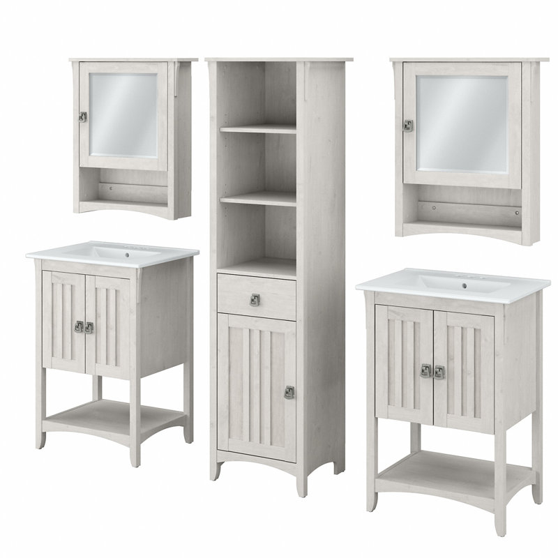 Keyunta Double Bathroom Vanity with Ceramic Top, White Oak