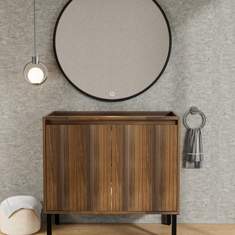 24'' &30'' &36 '' Shaker Style Bathroom Vanity Base Only, Freestanding Or Wall-Mounted With Double Doors & Adjustable Shelf - Soft-Close & Vertical Line Design (Sink Not Included)