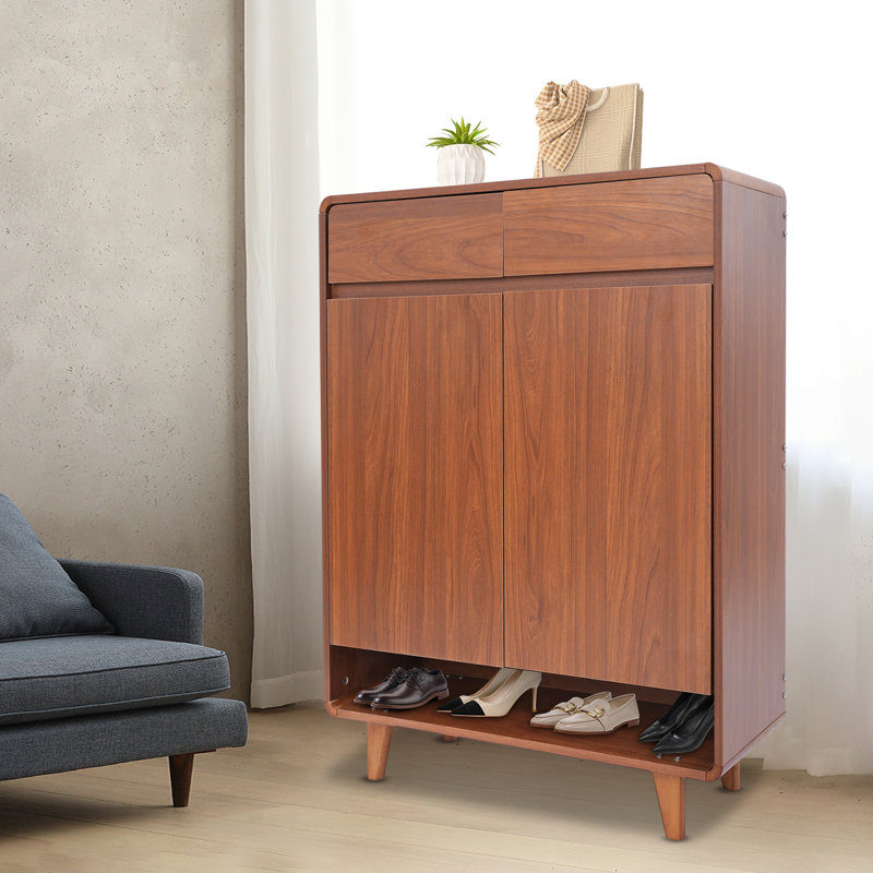5 Tiers Freestanding Shoe Storage Cabinet With 2 Drawers, Brown Wood