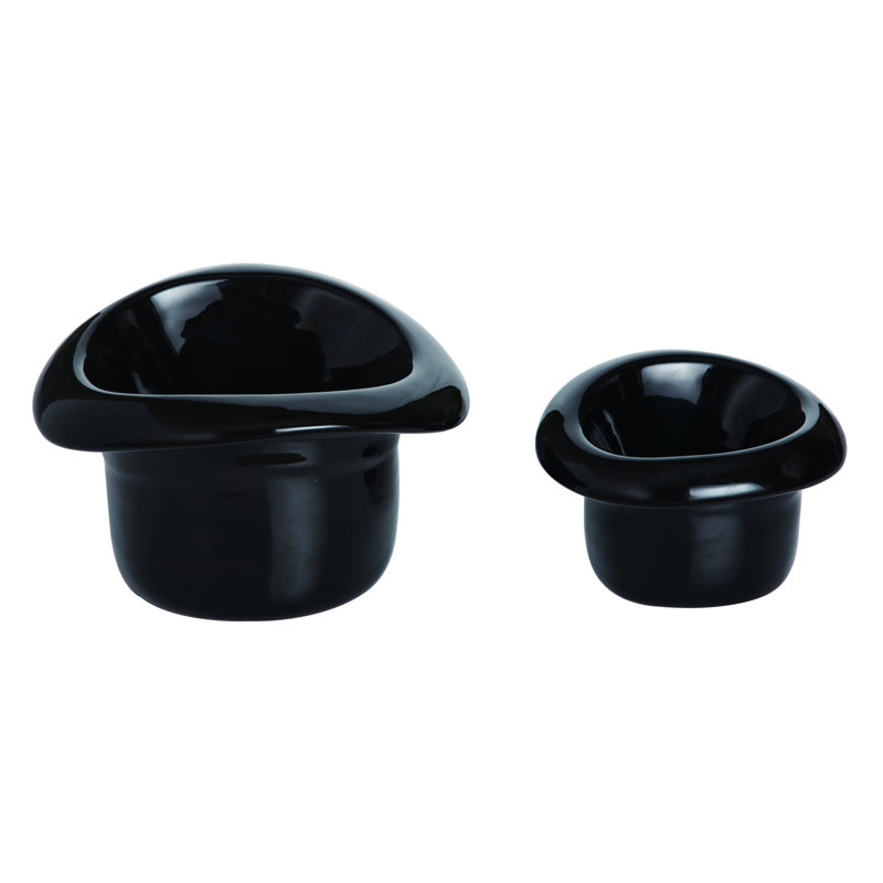 Transpac Dolomite 7 in. Black Everyday Top Hat Ramekins Set of 2