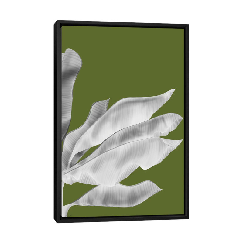 « banane leaves v », impression sur toile, H 26 po x l 18 po x P 1,5 po, Toile avec cadre noir, Pas de tapis
