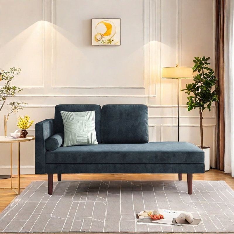 Chaise longue en tissu avec structure en bois massif, Orienté à gauche (vu de face), Bleu très foncé