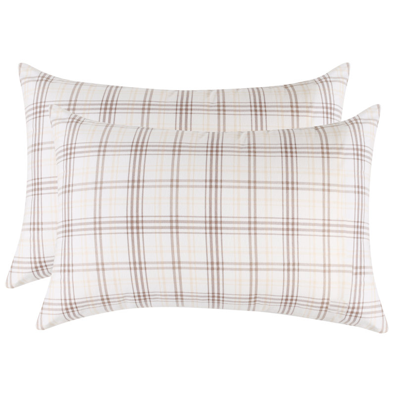 Taies d'oreiller style campagnard classique en flanelle de coton écossais, Beige, Taies d’oreiller standards
