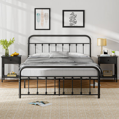 3 Piece Bedroom Set, Metal Bed Frame With Headboard And Nightstand Set Of 2, Classic Farmhouse Bedroom Furniture Set Of 3, No Box Spring Needed, Easy Assembly