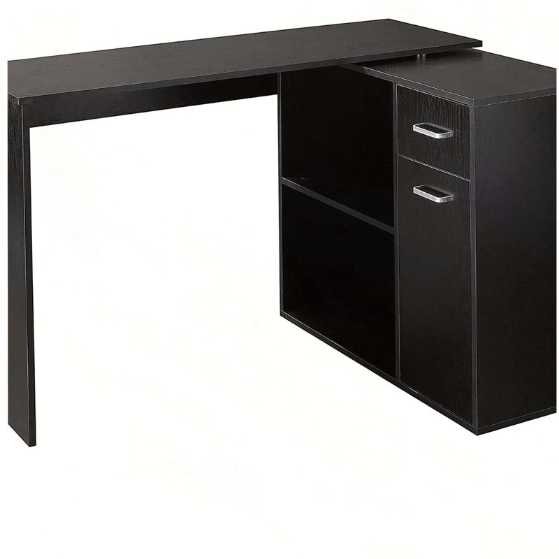 Bureau d'ordinateur en L, bureau d'angle rotatif à 180 ° avec tablettes de rangement, tiroir et armoire
