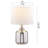 Darcey 14.75 in. Silver Modern Ceramic For Bedroom/Living Room Bedside Desk Nightstand Single Small Table Lamp With Linen Empire Shade