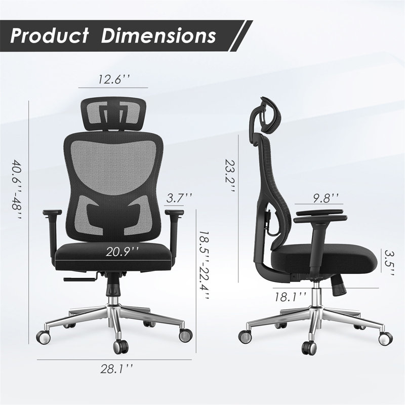 Ergonomic Office Chair,Mesh Desk Chair With Adjustable Lumbar Support And Headrest,Comfy Computer Chair With 3D Armrest Recling Swivel Chair For Home And Office