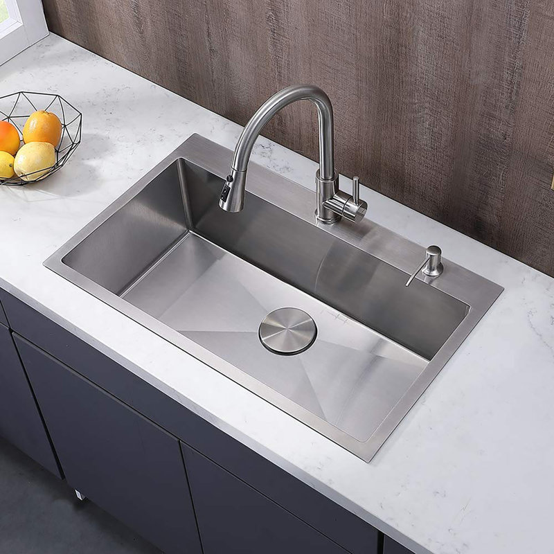 Station de travail 30 po x 18 po à évier simple en acier inoxydable 304 avec accessoires, Acier inoxydable / nickel brossé