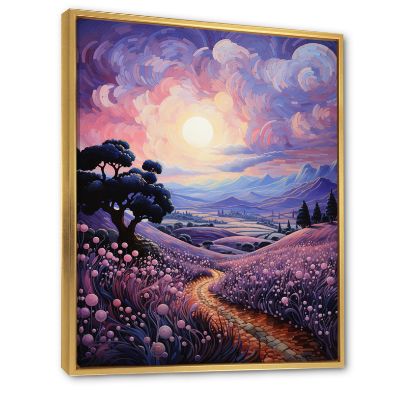 Décoration murale en toile Vangogh lavande Fields Pointillism I - Vangogh, Cadre flottant doré, H 32 po x l 16 po x P 1 po