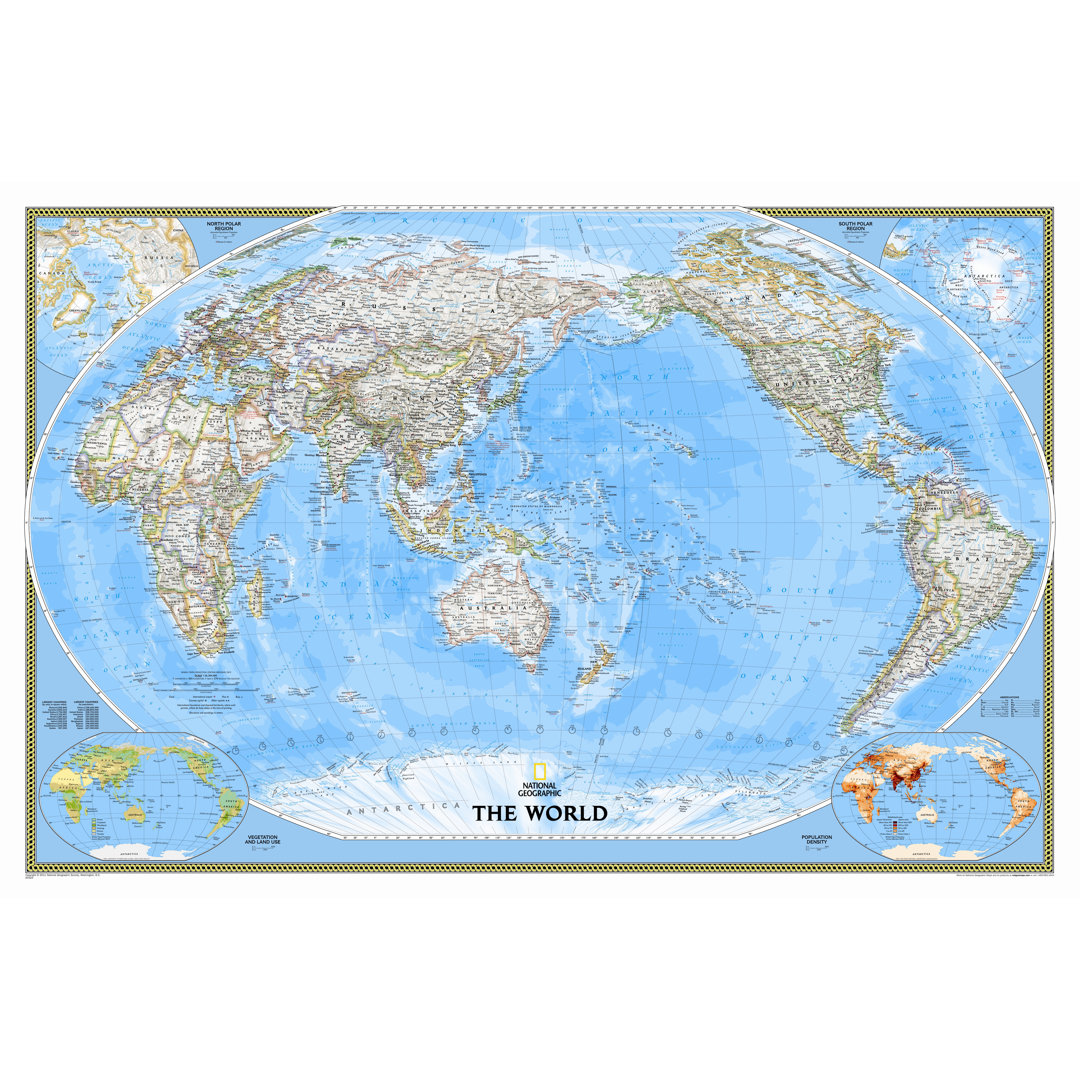 World Classic Pacific Centered Enlarged Wall Map National Geographic Maps