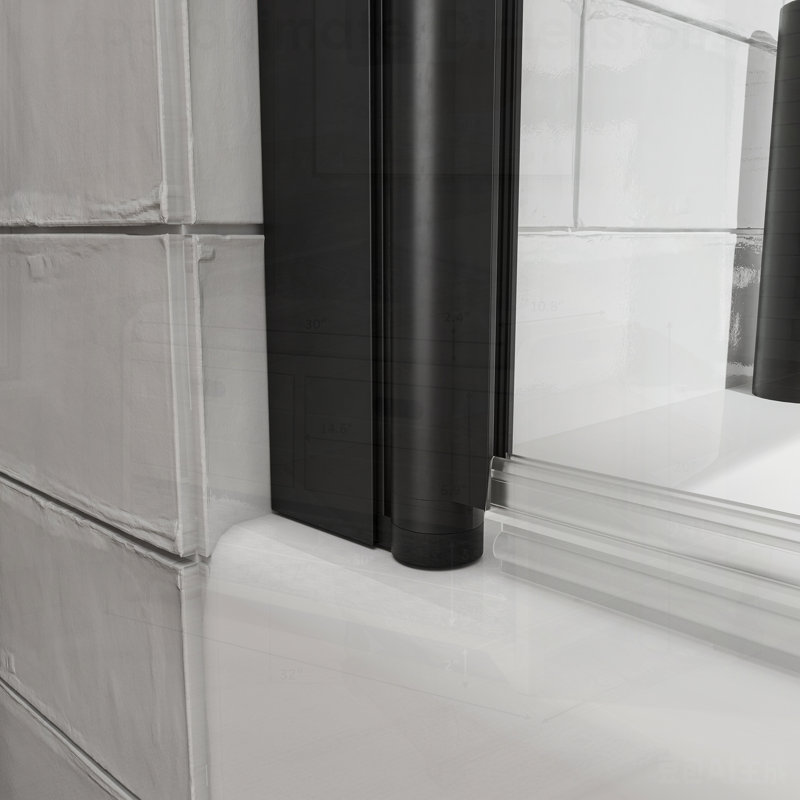 Porte de douche coulissante à double by-pass coulissante noir mat avec verre trempé et membrane antidéflagrante, facile à installer