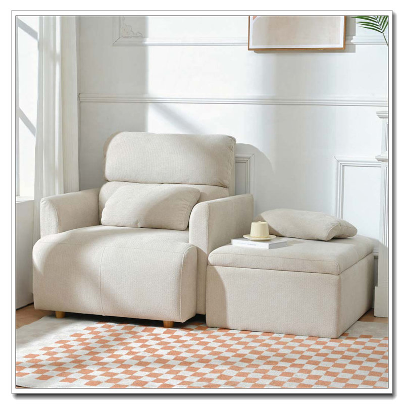 Oversized Armchair with Storage Ottoman,Upholstered Lounge Chair, Beige Grey