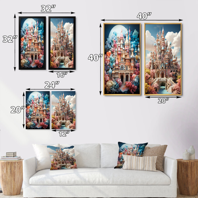 «Castles Whimsical Wonder Pastel I», 2 pièces, Cadre blanc, H 40 po x l 40 po