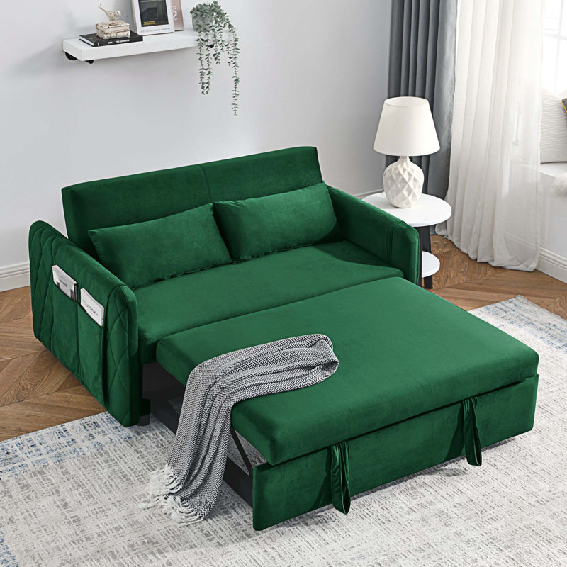 Canapé-lit en velours 55 po Sharmel, Velours vert