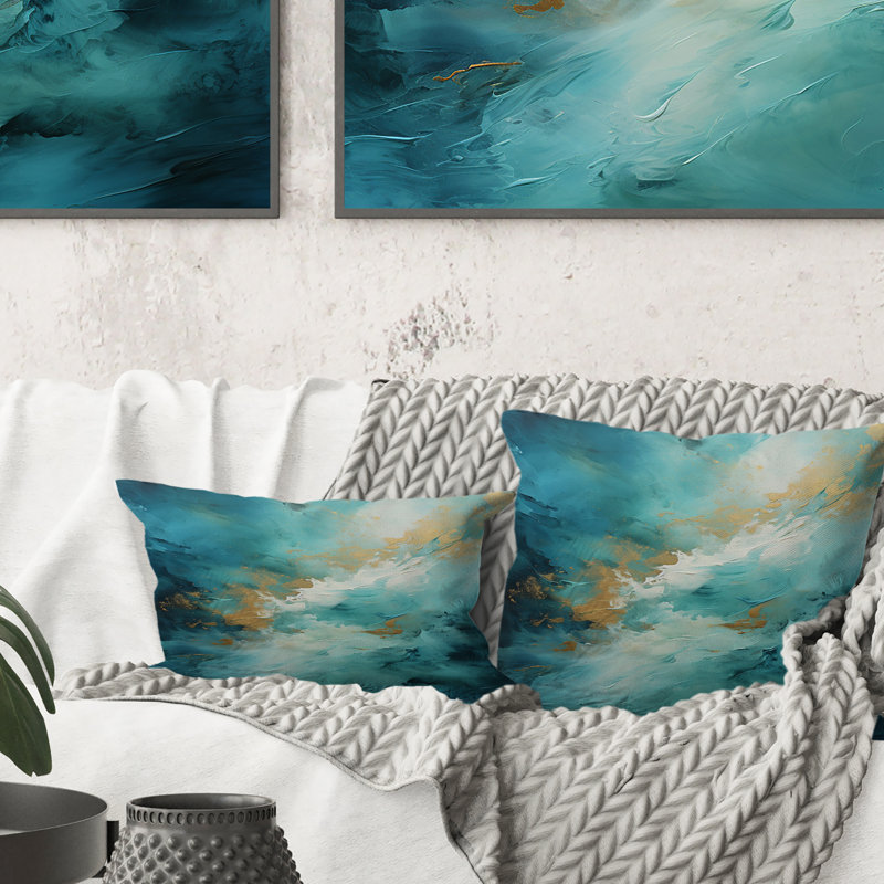 Turquoise Tranquility II - Abstract Landscapes Printed Throw Pillow