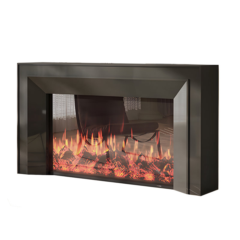 French creamy style simulated fire decorative electric fireplace, 39.37"H x 70.87"W x 12.60"D, Black