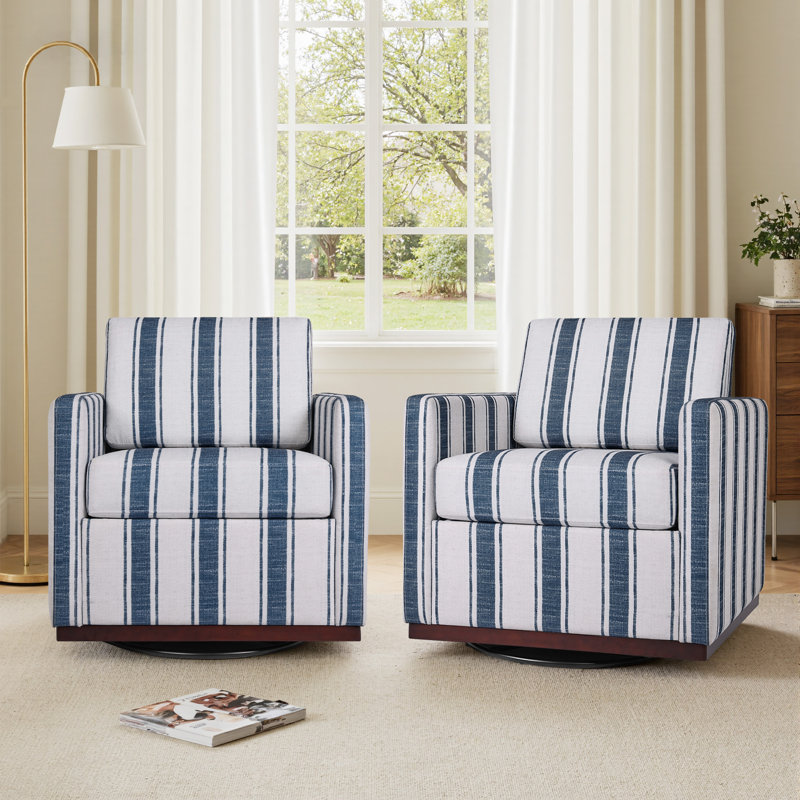 Fauteuil rembourré pivotant, Mélange de coton rayé bleu foncé
