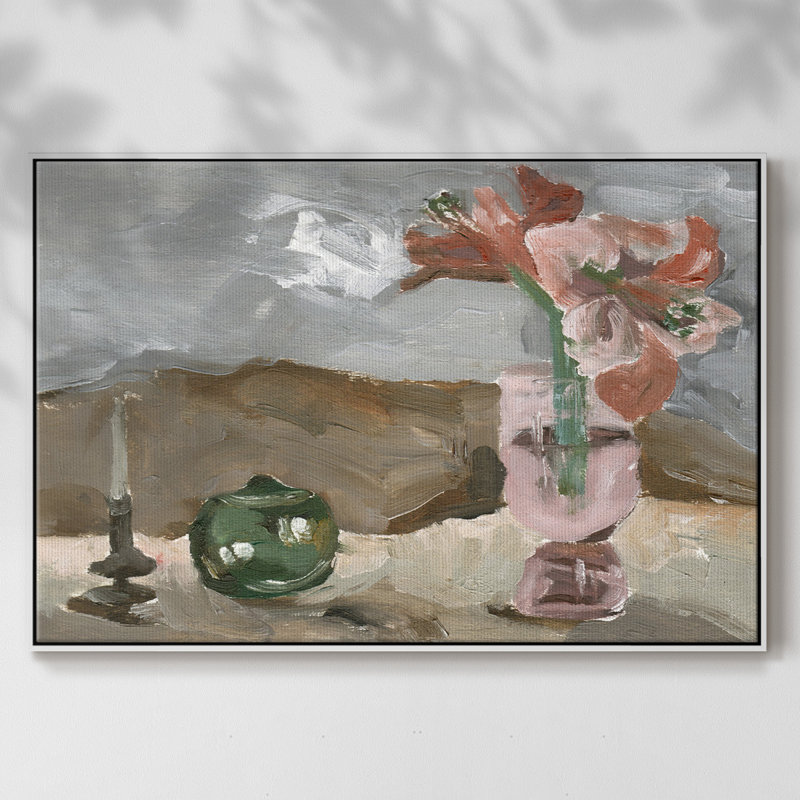 Vase de fleurs roses II - impression, H 17 po x l 25 po x P 2 po, Toile encadrée flottée blanche