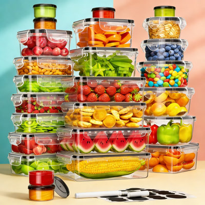 50-Piece BPA-Free Food Storage Container Set With Lids (25 Containers & 25 Lids) - Leak Proof, Microwave & Dishwasher Safe Plastic Meal Prep Containers For Kitchen Organization, Includes Labels & Marker