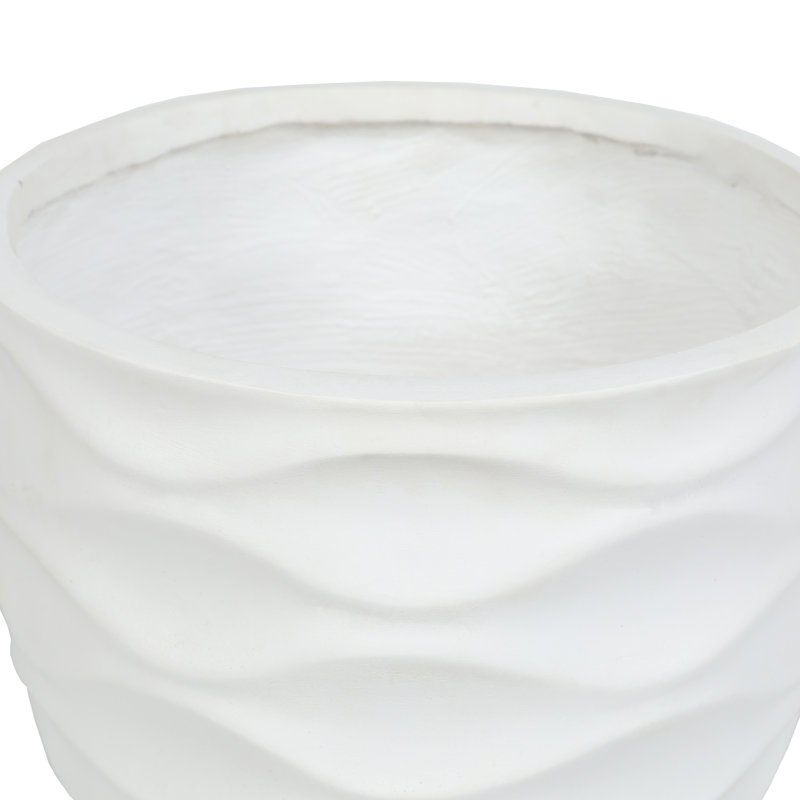 Handmade Horizontal Waves MgO Round Pot Planters, White, 11.6" H x 13.4" W x 13.4" D