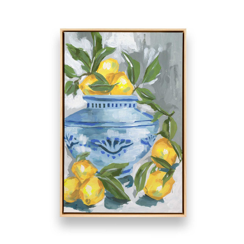 «Indigo & Lemon I» par Melissa Wang, reproduction d'art, Tanné, H 48 po x l 36 po