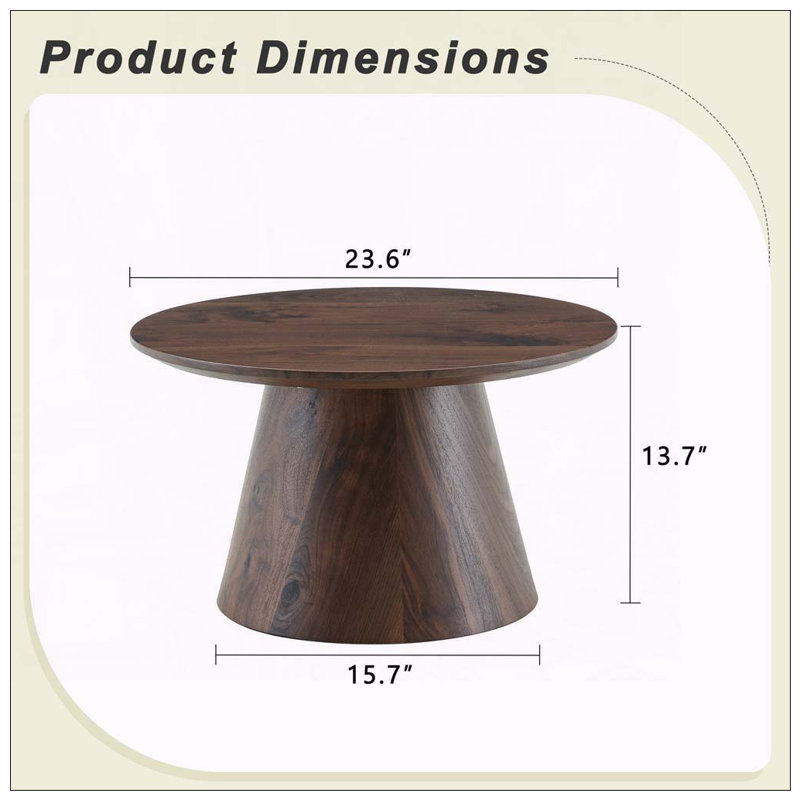 Table basse ronde avec placage de grain de bois noyer (P 23,6 po x H 13,7 po), Walnut, Wood