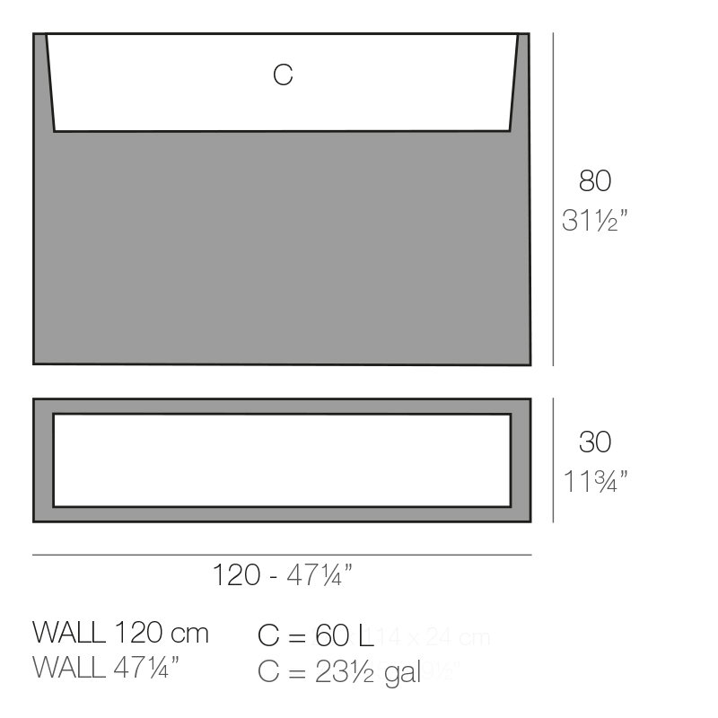 Pot de fleurs mural en résine, Écru, H 31,5 po x l 47,25 po x P 11,75 po