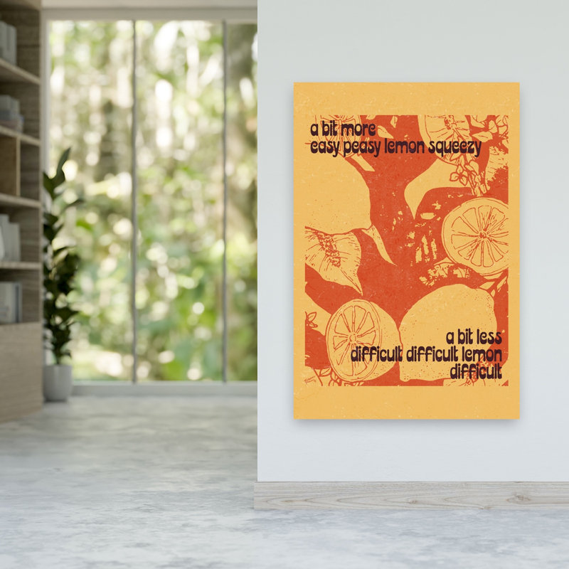 «Easy Peasy Lemon Squeezy», impression d'art rétro moderne sur un fruit rustique, H 60 po x l 40 po